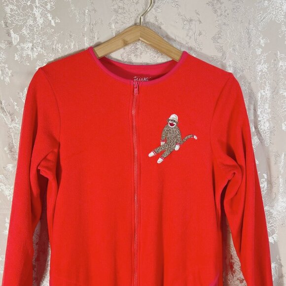 Nick & Nora Sock Monkey Red Fleece Onesie Women's Size S - Picture 2 of 6